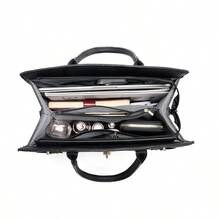 ZENG Classic Large Women's PU Leather Tote Handbag With Matching Zip Wallet, Elegant Structured Purse With Lock Top Handles & Detachable Shoulder Strap For Work, Office, Travel, And Everyday Use - 黑色 - 查看 4