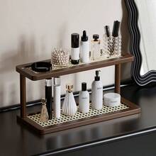 1 件复古木质亚克力桌面收纳架，双层多用途桌面储物架，化妆品收纳架，厨房调味品架，杯架，高档餐具架，家居装饰和储物配件，适用于梳妆台、化妆台、厨房、浴室、办公室等。