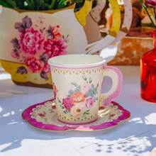 Truly Scrumptious Party Vintage Floral Tea Cups And Saucer Sets, Pack Of 12, Height 8cm, 3 Inch, Mixed Colors - 1 - View 7