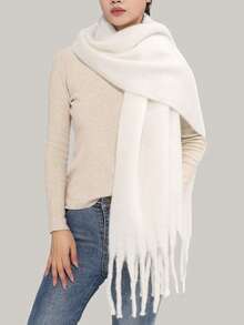 1pc Women's New Solid Color Fluffy Tassel Scarf, Warm And Comfortable Large Shawl, Simple And Versatile For Daily Wear - Multicolor - View 21