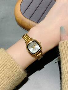 1件金色方形竹结女士石英表，精致时尚，适合日常佩戴，也可作为生日/毕业礼物或派对礼物 - 金色 - 查看 3