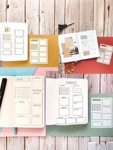 4pcs Diary Notebook Templates, 5.83*4.13 Inch Bookshelf Templates, Honeycomb Templates, Layout Templates, Tracker Templates, Mini Habit Trackers For Diary And Planner, Reading Planner And Bujo, Diary Scrapbook DIY Drawing Templates, Planner Templates