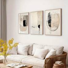 3 pezzi Poster su tela con stampe astratte geometriche in nero e beige, opere d'arte minimaliste moderne in stile giapponese vintage, adatte per bagno, camera da letto, decorazione della casa - Multicolore - Visualizzare 5