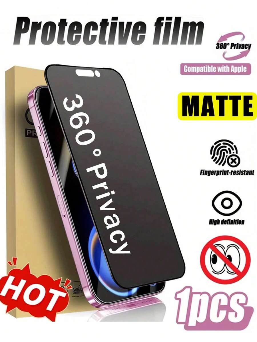 1 Miếng Dán Màn Hình Bảo Vệ Riêng Tư 360° (Chống nhìn trộm) Tương thích với iPhone 15 Pro Max, phủ toàn bộ màn hình 6.7 inch, độ cứng 9H, chống trầy xước và nhận diện khuôn mặt. Cũng tương thích với iPhone 17 Pro Max/17 Pro/17/16 Pro Max/16 Pro/16 Plus và các dòng khác. Phụ kiện bảo vệ màn hình thiết yếu, thích hợp sử dụng hàng ngày, văn phòng, nhà. Miếng dán màn hình điện thoại, phụ kiện điện thoại, chống nhìn trộm, chống thấm nước, chống sốc, chống rơi, chống trầy xước.