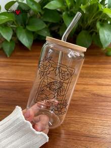 十二生肖磨砂玻璃吸管杯（带竹盖和吸管），高温烧制印花，冷饮/果汁吸管杯，热饮吸管杯，户外旅行大容量水杯，精致可爱的奶茶杯，有磨砂和透明两种版本可选，高品质抹茶吸管杯 - 最佳礼品之选！ - 彩色 - 查看 31