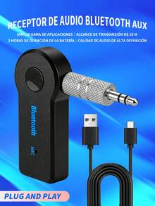Mini receptor de Audio con Bluetooth 5,0, Receptor Bluetooth auxiliar para coche,adaptador inalámbrico de manos libres, estéreo, AUX, USB, para PC, auriculares, Coche, receptor estéreo manos libres para teléfono móvil. - Negro - Ver 2