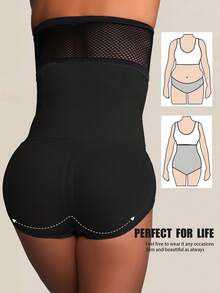 From Local Plus Size High-Waist ComfortLift Belly Support Panty With Secure Core Hold, Gentle Hip Contour Rise, Airy Mesh Breathability And Smooth Under-Clothing Coverage - 黑色 - 查看 10