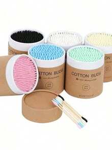 200pcs Round & Pointed Cotton Swabs In Colorful Paper Box, Disposable Makeup Remover Swabs For Nail Care And Ear Cleaning - Multicolor - View 6