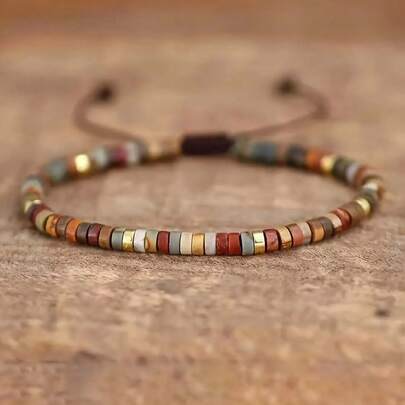 1 Piece Vintage Elegant Wooden Bead Bracelet For Women - Adjustable Luxurious Yoga Beads, Suitable For Daily Wear And Parties, All-Season Accessory