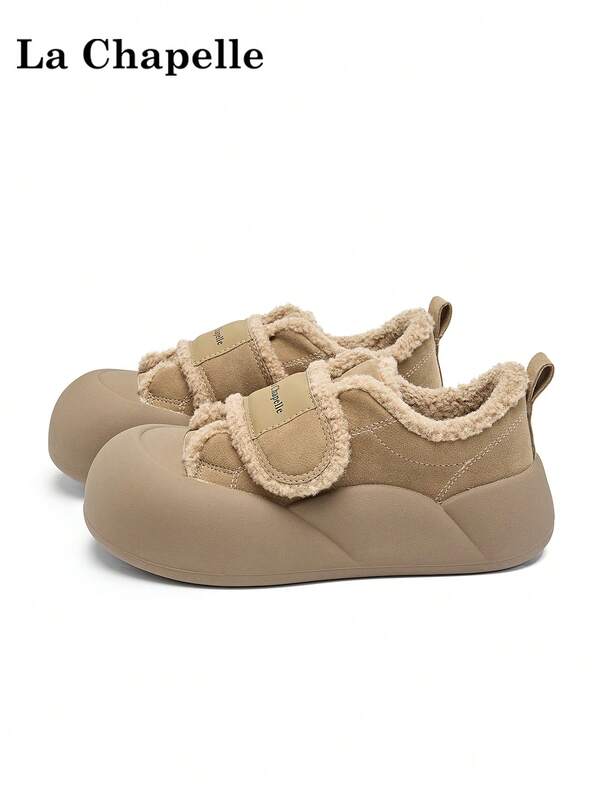 La Chapelle Women's Hook And Loop Warm Snow Sports Shoes, Soft Sole Casual Sneakers, Low-Top Flat Outdoor Shoes, Autumn/Winter Commuter Shoes, Round Toe Low Heel Solid Color Elegant Soft Sole Hiking Shoes, Suitable For Students Graduation Photo, Women's Low-Top Microfiber Sports Skateboard Shoes