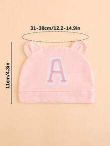 1顶婴儿粉色薄款26字母耳朵针织帽，可爱熊耳造型，柔软舒适轻便，适合0-3个月新生儿四季日常佩戴，多种字母可选 - 粉色 - 查看 3