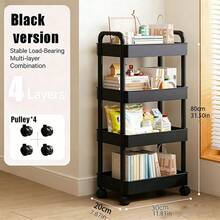 Multi-Function Rolling Storage Rack - Plastic Storage Basket With Rattan Weaving And Top Handle, Suitable For Office, Kitchen, Bathroom, Bedroom, Rolling Storage Rack And Upright Shelving Unit, Floor Standing Shelving, Wheeled Storage Cart, Bathroom Storage Rack, Kitchen Storage Rack, Support Rack, Rolling Storage Cart, Support Rack, Movable Shelving Unit, Home And Office Desk, Shelf - Multicolor - View 7