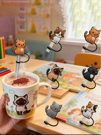 1/3 piezas Lindas tapas de pajita con diseño de gatito blanco y negro, Puntas de pajita de silicona de 10 mm, Adorables tapas de pajita con diseño de gato, Accesorios reutilizables de pajita con diseño de mascota