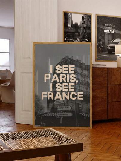 1pc Frameless Parisian Chic Wall Art Print, Modern French Style With Travel Quote, Black & White Paris Photography, Vintage Paris Poster For Living Room, Travel Themed Home Decor, Gift For Paris Lovers, Dorm Room Essentials