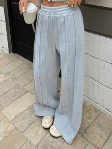 2026春夏休闲运动裤 | 女士灰色阔腿运动裤 | 抽绳腰带，侧边口袋 | 宽松版型 | 适合居家休闲、日常穿着 | 居家、海滩及日常穿着的理想之选 - 灰色 - 查看 10