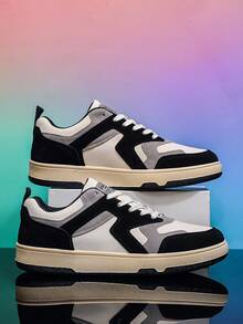 时尚休闲运动鞋，平底系带男鞋，舒适轻便，百搭街头风 - 黑色 - 查看 2