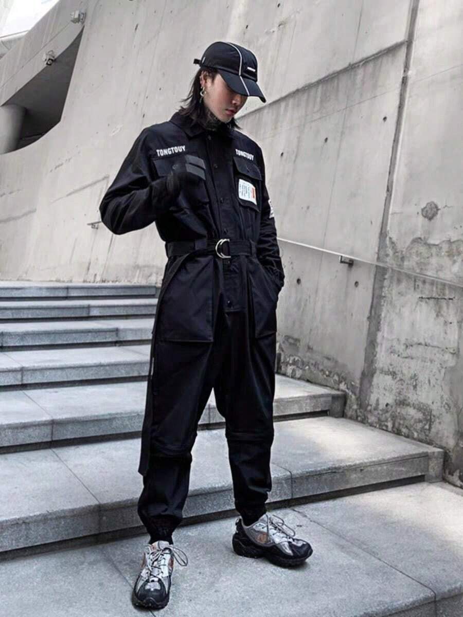 American Style, Street Style, Hip-Hop, Handsome, Niche, Jumpsuit, Workwear, Detachable Sleeves And Pants, Jumpsuit Set, Men's Jumpsuit - 黑色 - 查看 1