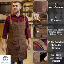 16oz Heavy Duty Waxed Canvas Work Apron - Red Water-Resistant For All Tough Jobs - màu nâu - Xem 2