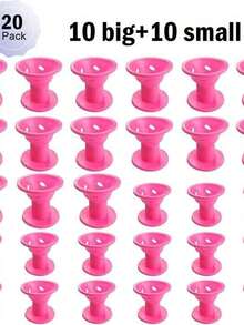 20pcs Non Hot Curly Hair, Silicone Bell Shaped Curling Tool, Easy To Curl All Types Of Hair, Female Home Hair Accessories Will Not Damage Hair, Easy To Operate. - Pink - View 2