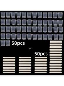30ml/1oz Plastic Graduated Cups Transparent Scale Cups, 5/10/20Pcs Clear Epoxy Mixing Cups With 5/10/20Pcs Wooden Stirring Sticks For Resin, Epoxy, Stain, Mixing Paint (5+5,10+10,20+20,50+50) - Measuring Cup + Wooden Stick - View 2