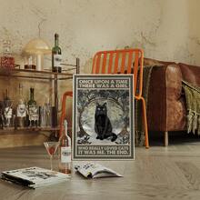 1pc Frameless "Once Upon A Time A Girl Loved Cats... That's Me!" Poster, Vintage Black Cat Story Quote Print, Whimsical Cat Lover Wall Art For Bedroom, Dorm Room Aesthetic, Gift For Cat Owners, Funky Retro Animal Poster - Multicolor - View 3