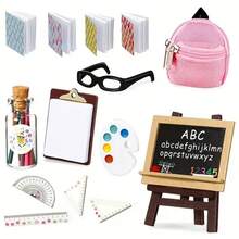 14pcs Mini School Set - 1:12 Doll Creative Toy School Supplies, Backpack Combination Set, Including Mini Backpack, Glasses, Blackboard, Mini Books, White Paper Writing Board Clip And Pencil, Doll House Decor, School Supplies, Realistic And Multipurpose, Suitable For Student Gifts, Desktop Decorations, Office Desk Accessories, DIY Micro Landscape Decor, Room Decor, Toy House Accessories, Moss Landscape, Fairy Garden, Personalized Gifts