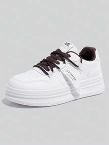 1双女士时尚休闲运动鞋，多功能系带厚底运动鞋 - 棕色 - 查看 2