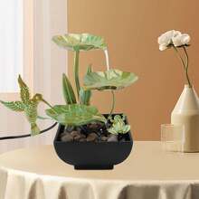 Decoración de Fuente USB con Forma de Hoja de Loto y Pájaro, Decoración de Fuente de Agua de Arte del Hierro, Decoración de Agua de Mesa para Sala de Estar, Vestíbulo de Entrada - 1 - Ver 6