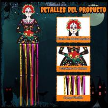 6 Piezas de Decoración Colgante de Calaveras de Azúcar para ía de los Muertos y Halloween - 120x33cm, Rojo, Retro, Ideal para Interiores y Exteriores - Para Adolescentes y Adultos - Rojo - Ver 4