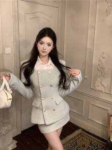 Women Two-Piece Outfits - [Two-piece Set]Jacket + Skirt - View 3
