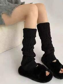 1 Pair Vintage Knitted Leg Warmers, White Thigh High Leg Warmers, Mid-Calf Leg Warmers For Women, Autumn/Winter - White - View 6