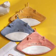 1 Piece Cartoon Hand Towel, Hanging Cute Absorbent Towel, Kitchen Non-Shedding Thickened Cloth, Quick-Dry Absorbent Handkerchief - 灰粉紅色 - 查看 3