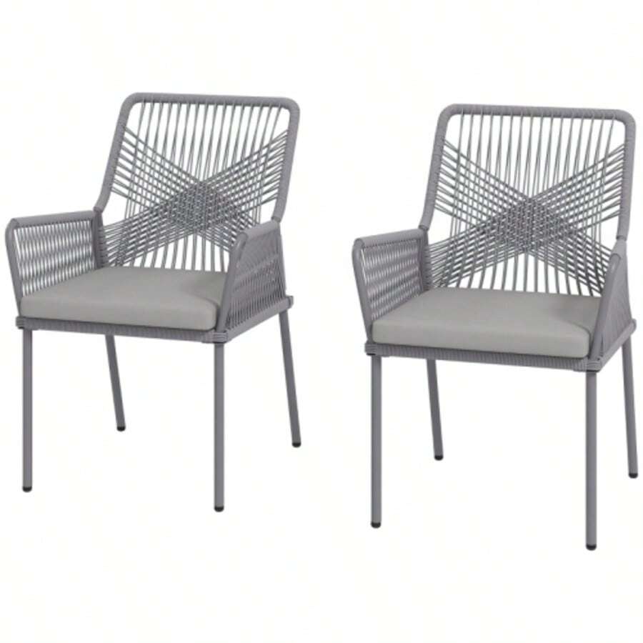 Set Of 2 Outsunny Rattan Garden Chairs With Removable Armrests And Weather-Resistant Seat Cushions. Outdoor Dining Or Balcony Chairs, Dark Grey. - Grey - View 1