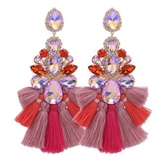 sehuoran 一对夸张的北美铜合金手工焊接水钻彩色流苏长款耳环，女士混色品牌设计婚礼流苏耳环，珠宝礼品，香槟耳环