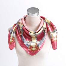 Women's Large Square Satin Scarf 90x90 Chic Polyester Printed - Marsala / Pink - View 3