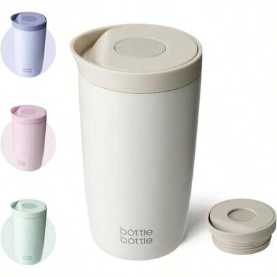 Insulated Travel Mug 350ml Stainless Steel Office Coffee Cup With Push Button Lid Keeps Cold And Hot 8 Hours Gray