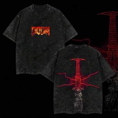 Camiseta vintage lavada Doom Sayler's Crucible Sword - Doom Eternal, unisex, de algodón pesado, para fanáticos del juego, camisetas gráficas, atuendos casuales, regalos para hombres, ropa de hombre, camiseta de hombre, ropa de hombre, top oversized