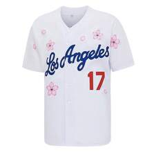 Men's #17 Shohei Los Angeles Baseball Jersey,Japan Version With Cherry Blossom Printed Design, Letter Embroidery T-Shirt,World Baseball Classic Fan Gift - 白色 - 查看 3
