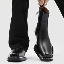 Men's High Heel Iron Toe Boots Zipper British Style Men's Chelsea Casual Commuting Boots - 黑色 - 查看 3