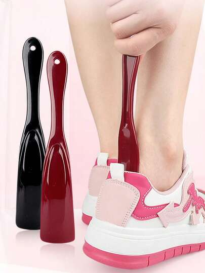 1 Pc Black And Red Portable Plastic Scoop Shoe Puller For Heels, Shoes And Boots Accessories