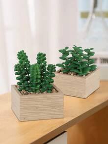 人造多肉植物、中密度纤维板花盆、木盒装饰、桌面摆件、人造植物、学校宿舍办公室装饰、户外派对活动、节日生日派对装饰、家居入口、酒店餐厅客厅卧室婚宴厨房花园装饰 - 綠色 - 查看 9