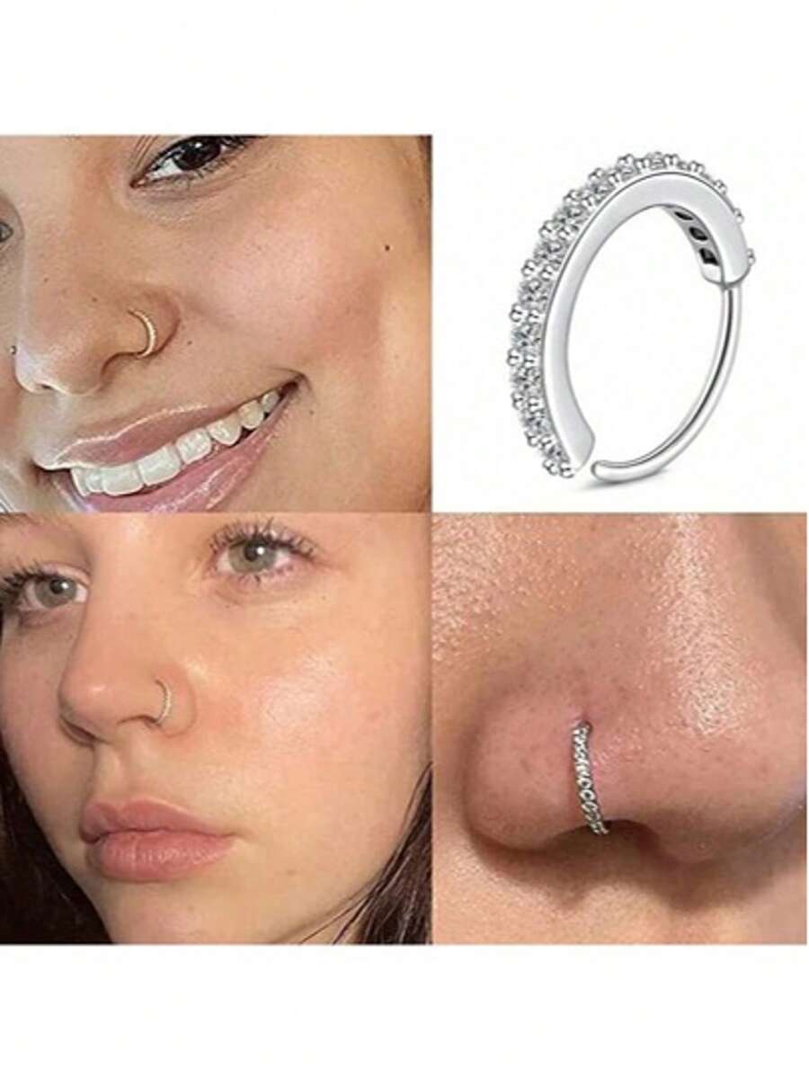 1 Stück vollständig mit Strass verzierter Nasenring für Frauen, Nasenring, Nasenseptumring, Lippenring, Knorpelohrringe, vielseitiger Körperschmuck für Frauen, geeignet für den täglichen Gebrauch, Partys, Musikfestivals, Geschenke, Strandurlaube, Feiertage (Chinesisches Neujahrsfest, Halloween, Valentinstag, Ostern, Weihnachten) und verschiedene Anlässe - Verschiedenfarbig - Übersicht 1