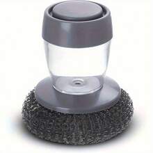 Stainless Steel Scrubber/Replacement Pack, Automatic Liquid Dispenser With Liquid Dispensing Handle, Heavy-Duty Pot Brush, Palm Brush With Replaceable Steel Scouring Pad, For Dishes, Pots, Pans, Grills, Sinks, Gray, Brush Head Replaceable - Multicolor - View 8