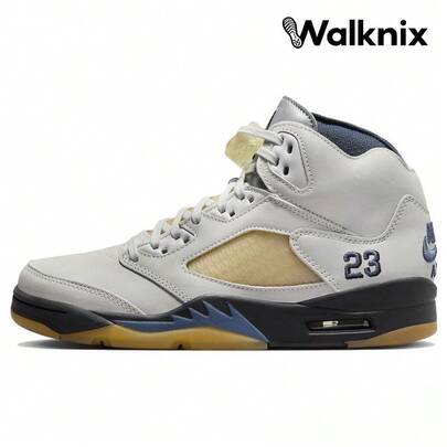  A Ma Maniére X Air Jordan 5 Retro 'Dawn' Grey Photon-Dust Black Diffused-Blue Pale-Ivory Sneakers Women FZ5758-004