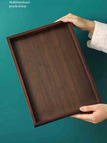 1pc Black Wooden Tray, Suitable For Food, Cake, Salad, Fruit, Sushi, Beverage, Steak, Pizza, Grain Texture Matte Finish, Suitable For Cafe, Home, Dessert, Tea, Bread, Snack And Cup - Coffee Brown - View 1