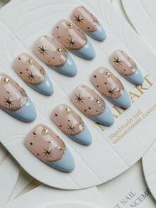 10pcs Almond-Shaped Light Pink Nail Stickers, Sweet & Fashionable Pink & White Polka Dot French Manicure Design, White Versatile Nail Art Set, Suitable For Women's Daily, Date, Commute, Party Occasions, Can Be Used For Press-On Nails And Other Nail Products.