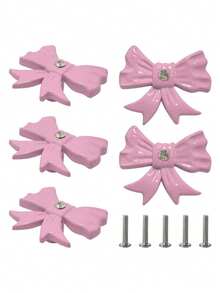 5个现代创意水钻蝴蝶结橱柜抽屉拉手 - 淺粉色 - 查看 8