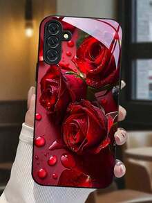 1pc Red Roses With Water Droplets Tempered Glass Phone Case Is Thickened For Enhanced Drop Protection. Suitable For Compatible With Samsung Galaxy S20/21/22/23/24/25 Ultra/FE+,S10/10E+,NOTE9. 20,20ULTRA,A71/56/55/54/53/52/51/36/35/34/32/26/25/24/26/16/15/14/06/05/05S/03S, As Well As, Iphone17,17Air,17pro,17pro Max,16, 15, 14, 13, 12, 11, PRO MAX, As Well As,PLUS - 黑色 - 查看 7