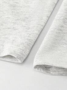 Women's Graphic Tee, Japanese/Korean Style, Soft Cotton, Light Gray, Printed Pattern, Casual, Vacation, Daily Wear, Layering, Loose, Versatile, Basic Long Sleeve Top - Floral Gray - View 7