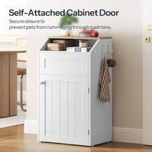 Trash Cabinet, Freestanding Trash Can Cabinet, Wooden Recycling With Flip Door, Hidden Kitchen Garbage Can, 10 Gallon Laundry, Kitchen, Laundry, White WB01WT - 白色 + 1 x 10 加侖 - 查看 6